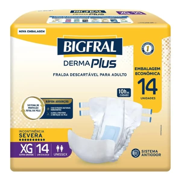 FRALDA BIGFRAL DERMA PLUS ECONOMICA XG 4X14UN