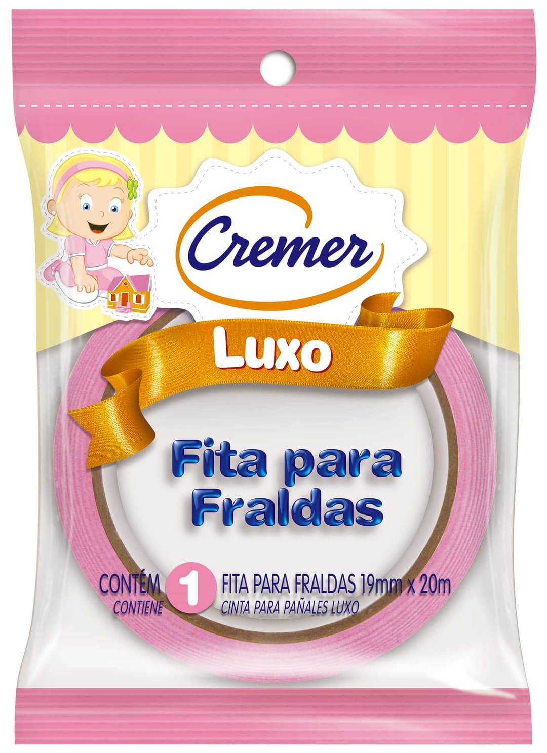 FITA PARA FRALDAS CREMER ROSA 20MT