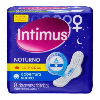ABSORVENTE INTIMUS GEL NOTURNO SUAVE COM ABAS 8UN
