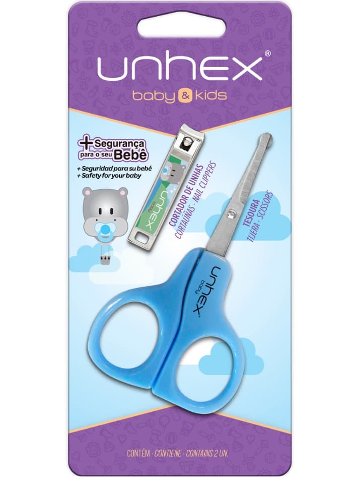 TESOURA UNHEX BABY + CORTADOR DE UNHAS AZUL