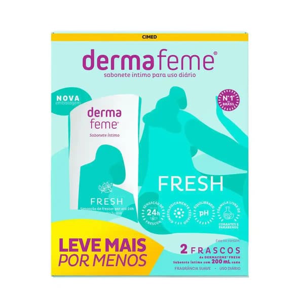 KIT SABONETE LIQUIDO INTIMO DERMAFEME FRESH 2X200ML