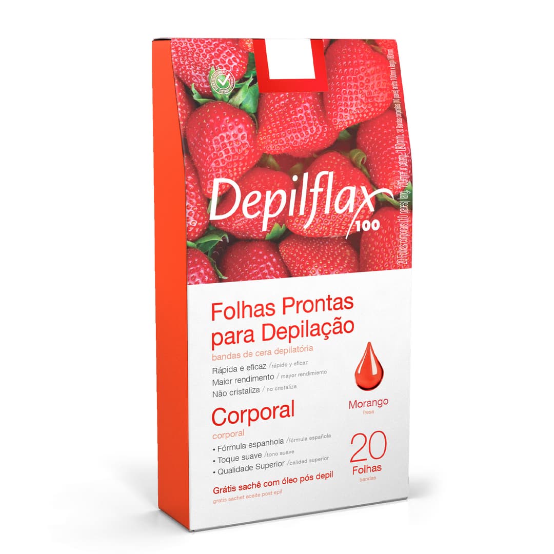 FOLHAS CORPORAIS DEPILFLAX MORANGO 20 UN