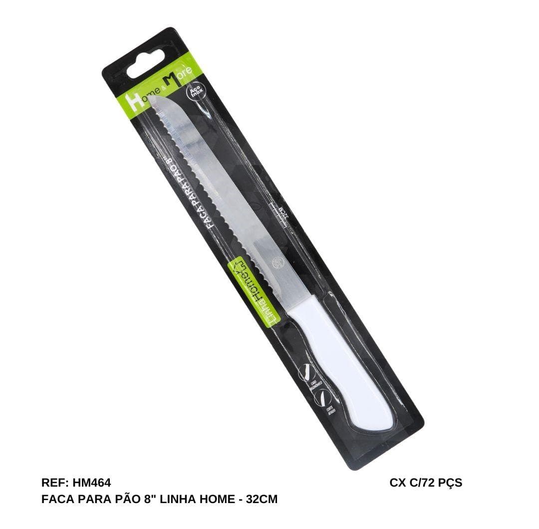 FACA DE ACO INOX COM CABO PLASTICO 8 PARA PAO HM