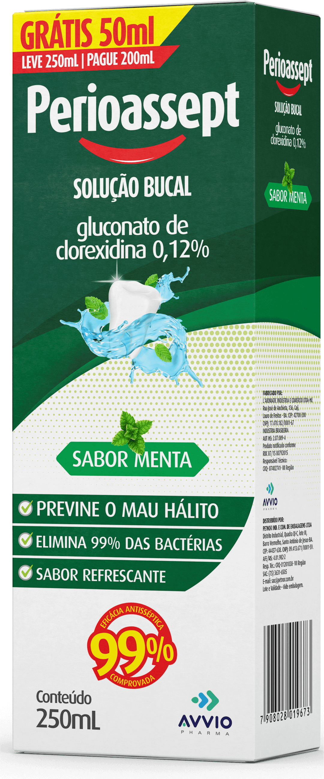 ENXAGUANTE BUCAL PERIOASSEPT COM ÁLCOOL 250ML