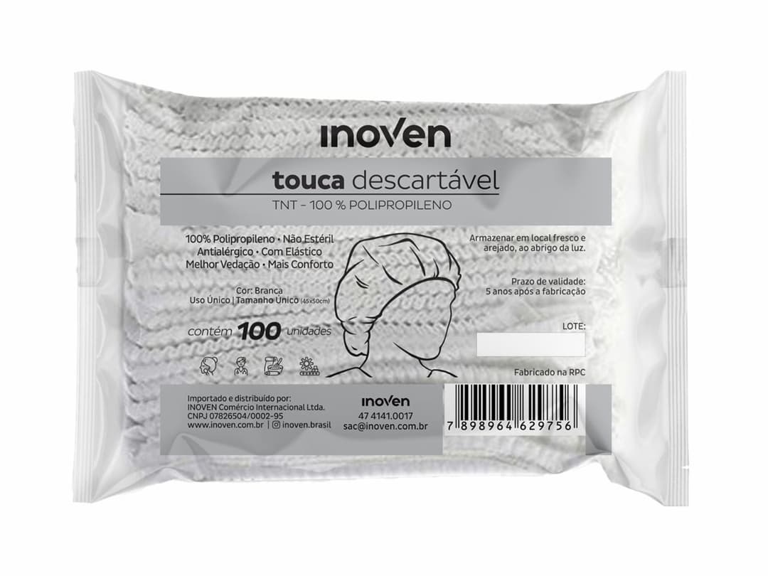 TOUCA DESCARTAVEL INOVEN BRANCA 100 UN